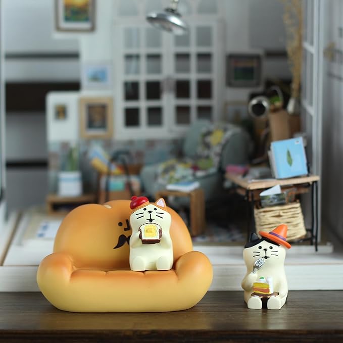 2Pcs Cute Mini Cat Figurine with Bread Sofa Resin Cat Figure for Office Home Decor - Cute Cat Gift for Cat Lovers