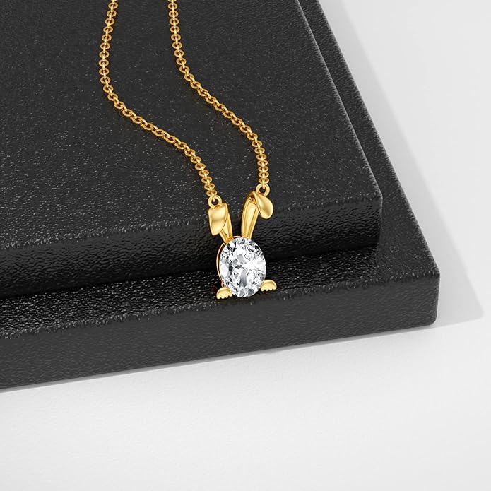 WSX 14K Real Gold Animal Necklace for Women, Bear/Cat/Rabbit/Elephant/Horse Pendant Charm Jewelry Gifts Mother Day Valentine Christmas