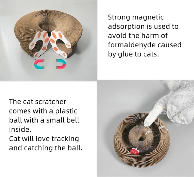 Magic Organ Cat Scratching Board with A Ball Foldable Toy Set with Foldable Cat Toy and Felt Cat Toy Interactive Kitten Toy for Kitten and Small Animals (Brown, Small)