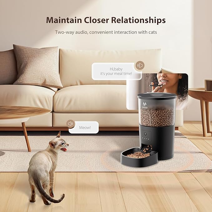 Automatic Cat Feeder with Camera, APP Remote Control, Programmable Cat Food Dispenser, 2-Way Audio, Timed Cat Feeders for Dry Food, 1-8 Meals Per Day for Pets, 10s Voice Recorder(Support 2.4GHz WiFi)