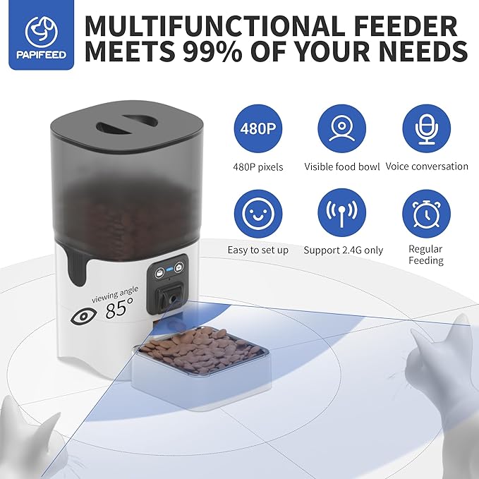 Automatic Cat Feeder with APP Two-Way Audio 2.4G WiFi Pet Feeder with Camera Easy to Clean Detachable Customizable Feeding Schedule 1-10 Meals Per Day Perfect for Cats Small Dogs 6L Capacity