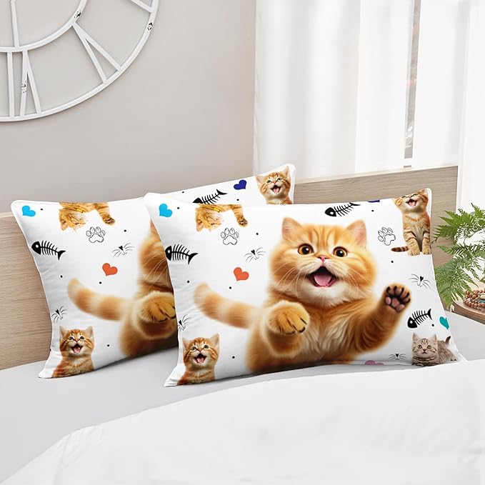 AILONEN Kids Kitten Cat Comforter Set Full Size,Kawaii Cat Bedding for Girls,Cute Pet Animal Cat Duvet Set 3 Piece,1 Comforter with 2 Pillowcases,Cartoon
