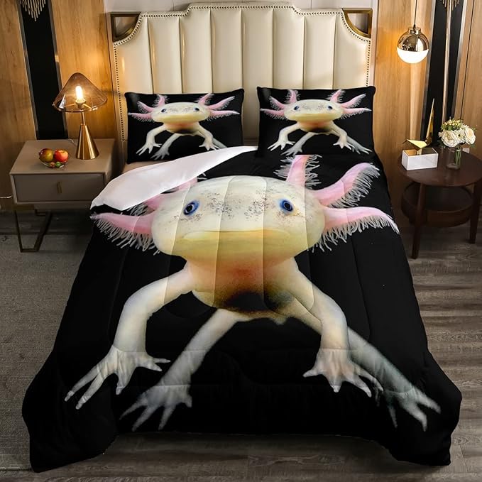 Axolotl Bedding Set - Queen Size Cute 3D Axolotl Comforter & Duvet Set - Lightweight, Soft, Warm Quilt for Kids, Teens, Men & Adults