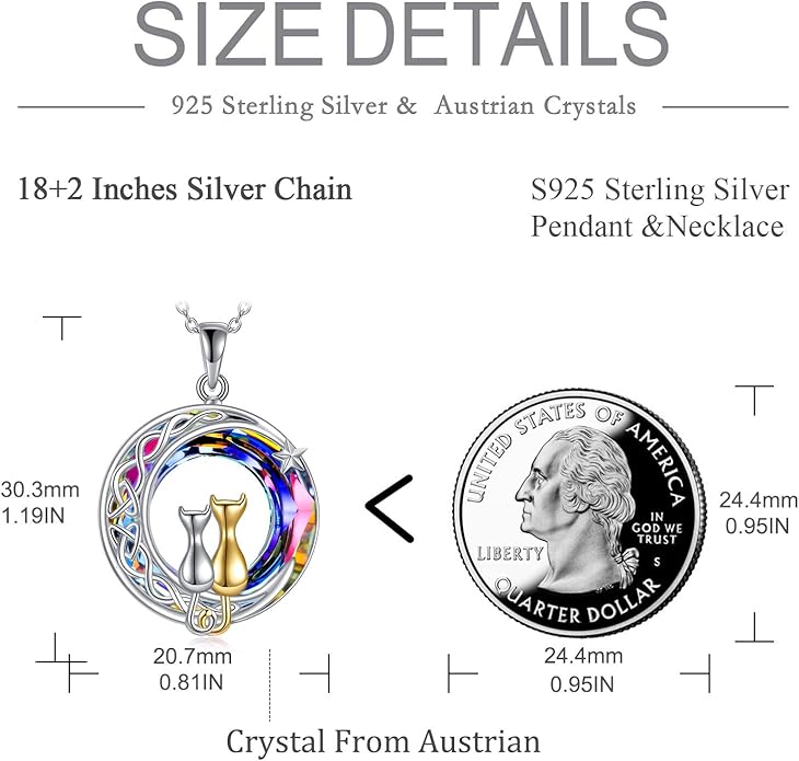 925 Sterling Silver Moon Black Cat Necklace for Women - Tree of Life Jewelry with Abalone Stone - Cat Lover Birthday Gift