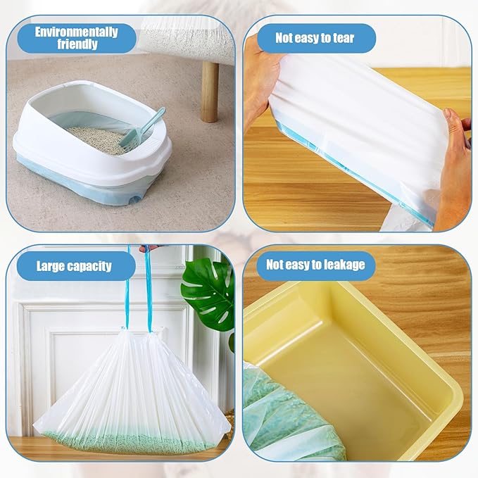 120 Pack Cat Litter Box Liners with Drawstring Cat Litter Bags Replacement Waste Bags for Litter Box Robot 3/4 Self-Cleaning Kitty Litter Box Trash Bags(25" x 15.7")