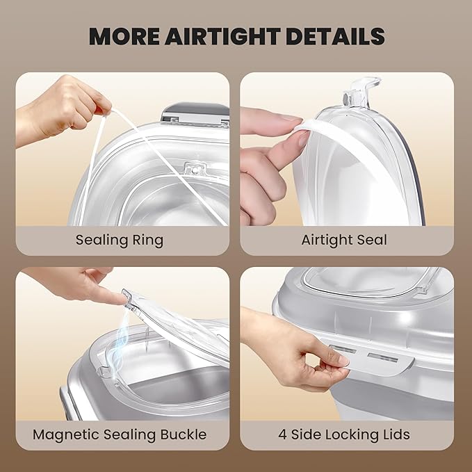 32-35 Lbs Dog Food Storage Container,Collapsible Dog Food Container with Clear Airtight Lid,Wheels,Date Track,Pet Food Storage Container for Rice,Flour,Sugar,Dog Food Scoop and 2PCS Containers