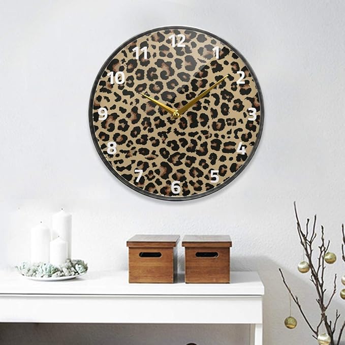 ALAZA Cheetah Leopard Print Animal Skin Wall Clock Battery Operated Silent Non Ticking Clocks for Living Room Decor 12 Inch / 9.5 Inch