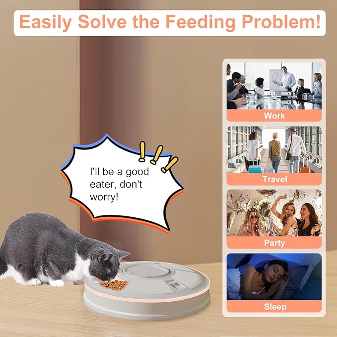 Automatic Cat Feeder Wet Food/Dry Food, 6 Meal Timed Pet Feeder Easily Programmable &Easy to Clean, Auto Feeder for Cats/Small Dogs(Pink)