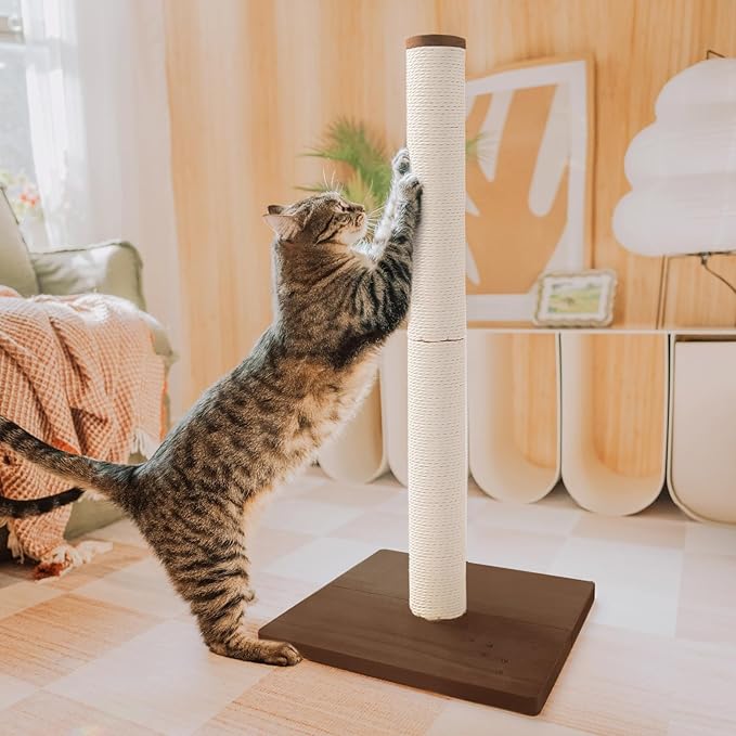 Necoichi 31.5” Tall Cat Scratching Post Kitten Scratcher Paper Rope Scratch Posts Trees with Hanging for Indoor Cats (31.5 inches for Adult Cats, Large, Dark Cherry)