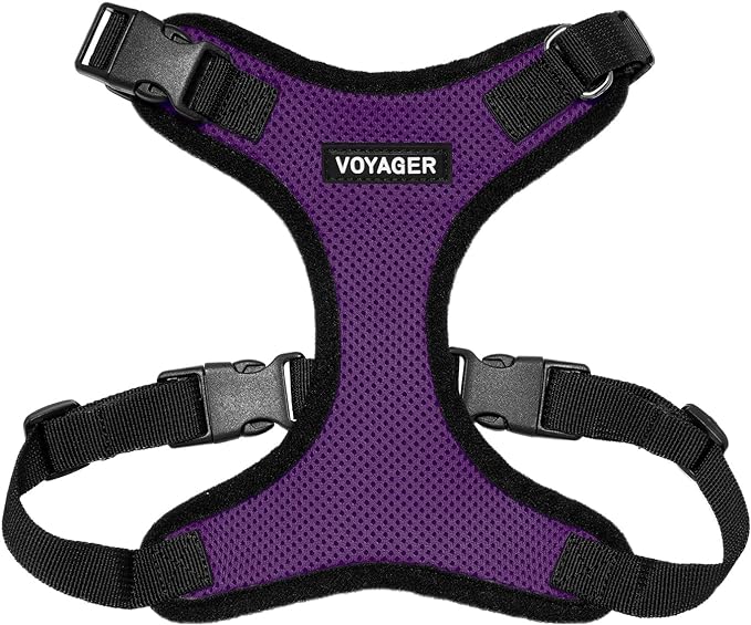 Voyager Step-in Lock Pet Harness - All Weather Mesh, Adjustable Step in Harness for Cats and Dogs by Best Pet Supplies - Purple/Black Trim, L