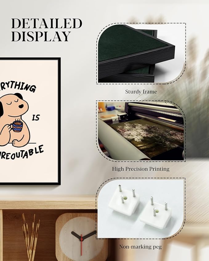 12"x16" Cozy Cute Motivational Framed Canvas Inspirational Wall Art, Uplifting “Everything Is Figureoutable” Wall Decor, Positive Quote Dog Coffee Modern Artwork Home Office Decor