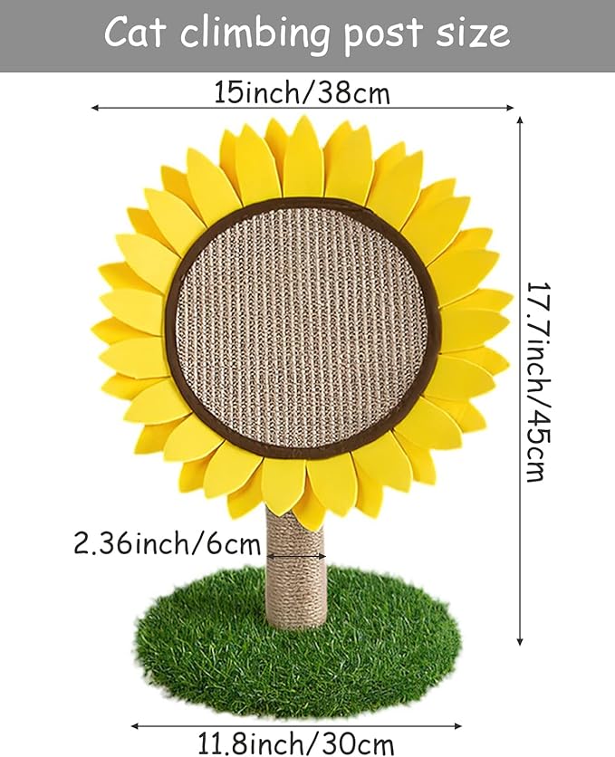 BNOSDM Sunflower Cat Scratching Post for Indoor Kitty Sisal Scratcher Posts Cat Tree Interactive Activity Tree Tower Furniture Cute Scratch Board for Small Cats and Kittens