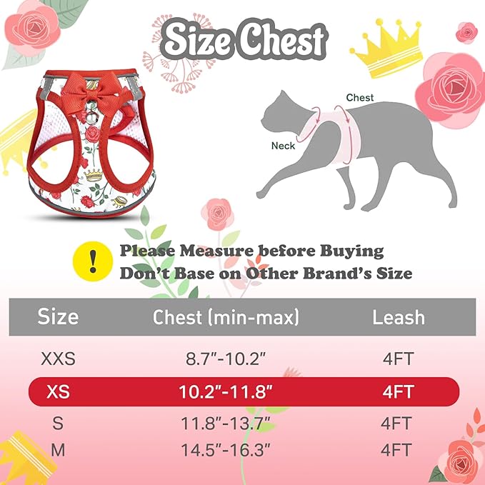 Cat Harness and Leash Escape Proof for Walking, Adjustable Soft Kitten Harness with Reflective Straps Step in Cat Vest Harness for Small Kitten and XS Dogs (Red, XS-Chest(10.2"-11.8"))
