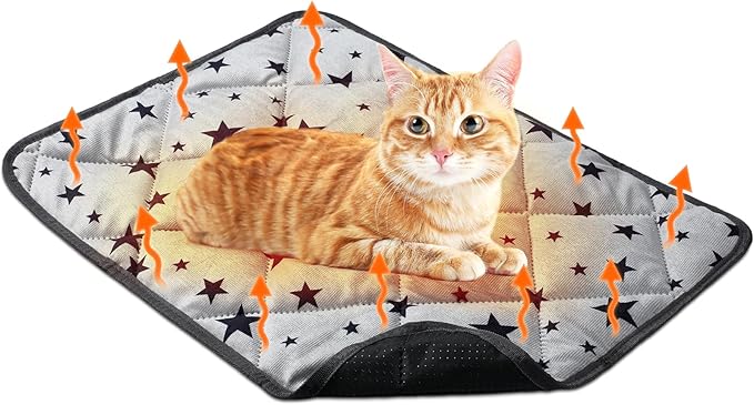Self Warming Cat Bed Self Heating Dog Mat Star Pattern Warm Thermal Pet Pad Reflects Body Heat Washable Soft Puppy Crate Pad Anti Slip Kennel Mat Blanket for Indoor Pets(18 x 24 Inches)
