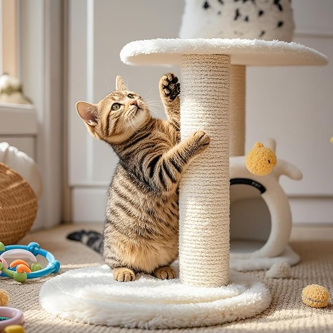 PowerKing Natural Sisal Replacement Scratching Post, 4 Pieces M8 Cat Scratch Post Refill Pole Parts for Refurbishment, White, Include Screws, 15.74''+11.88''+7.87''+3.93''