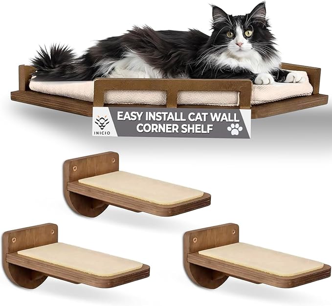 Cat Wall Shelves - Cat Shelves for Wall, Cat Shelf w/Cat Wall Steps, Cat Shelf for Wall - Corner Cat Shelf, Cat Shelves with Cat Wall Bed