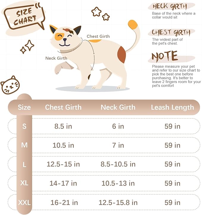 BINGPET Cat Harness with Leash Escape Proof - Fashionable Mesh Cat Dog Walking Harness Leads, Adjustable for Kitties Puppies Small Animals