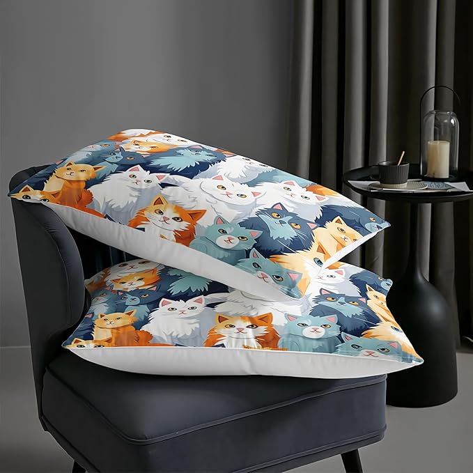 AILONEN Cartoon Cat Comforter Set Queen Size, Cute Pet Cat Bedding Set,Girls Kids Kawaii Duvet Set 3 Pieces, 1 Quilt and 2 Pillowcases
