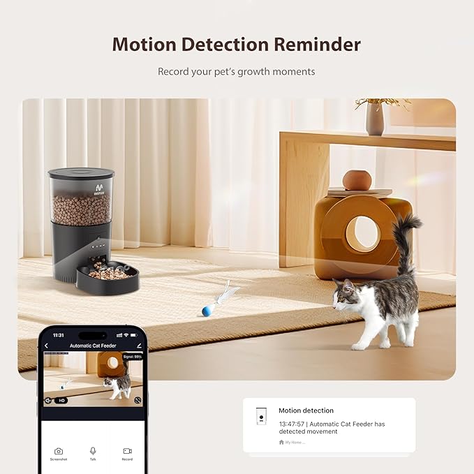 Automatic Cat Feeder with Camera, APP Remote Control, Programmable Cat Food Dispenser, 2-Way Audio, Timed Cat Feeders for Dry Food, 1-8 Meals Per Day for Pets, 10s Voice Recorder(Support 2.4GHz WiFi)