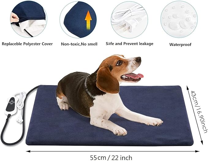 Pet Heating Pad for Dogs Cat Heating Pad with Timer,Temperature Adjustable Electric Heated Cat Dog Bed Waterproof Heated Pet Bed Mat Cat Warming Pad