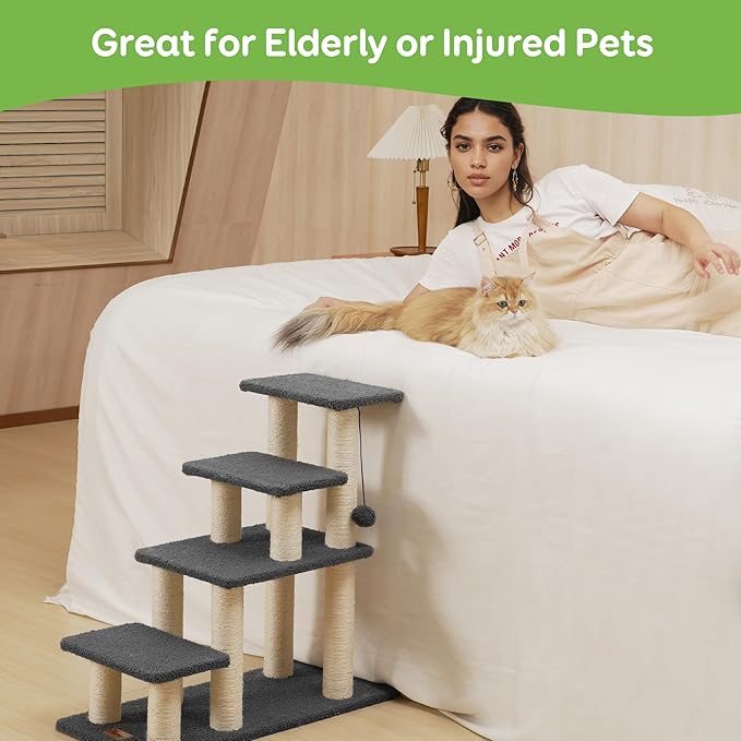 Pawque Dog Stairs & Cat Scratching Post Pet Steps for High Bed Couch, High-Strength Boards Hold up to 150 lbs for Indoor Small Cats Kittens Dogs Climbing Playing, 4 Combination Options, 4 Steps-Grey