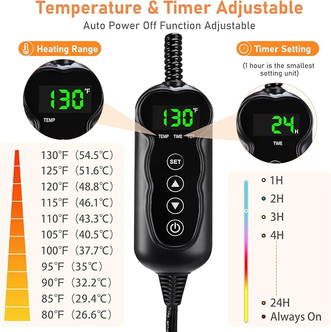 INVENHO Pet Heating Pad, Waterproof Adjustable Temperature Dog Cat Heating Pad with Timer, Indoor Pet Heating Pad for Cats Dogs Electric Pads for Dogs Cats, Pet Heated Pad (L: 35" x 24")