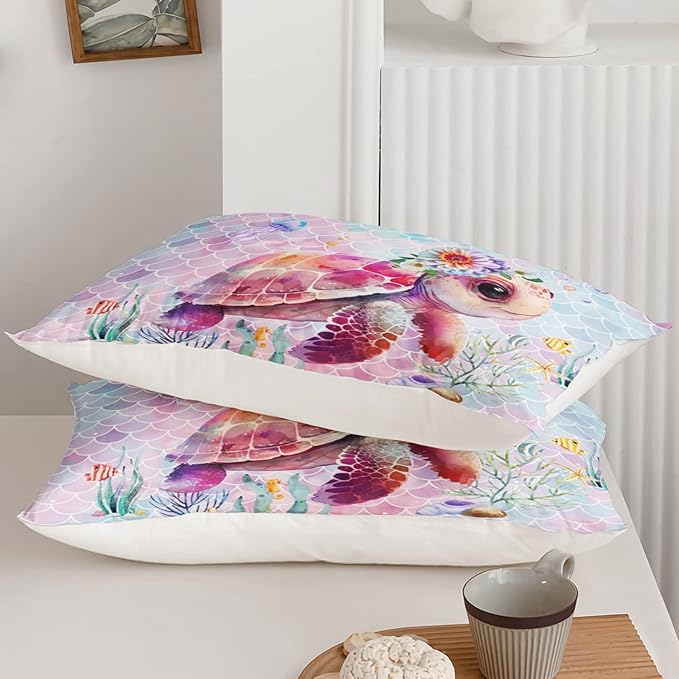 Axolotl Turtle Bedding Set Twin,Colorful Underwater World Comforter Set for Kids Boys Girls Teens,Ocean Comforter Set with Jellyfish,Kids Bedding Set Print Colorful Fish Scales,1 Quilt 2 Pillowcases