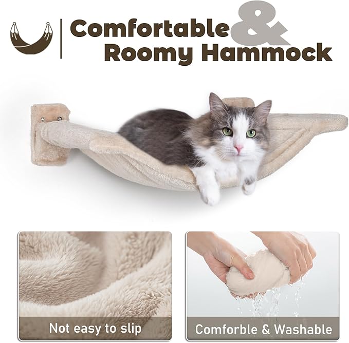 Cat Wall Furniture Shelves - 5 Pcs Wall-Mounted Cat Furniture, Including 2 Cat Steps, 1 Perches, 1 Cat Hammock, 1 Sisal Cat Scratcher Post, DIY Cat Walls Playground for Large Cats
