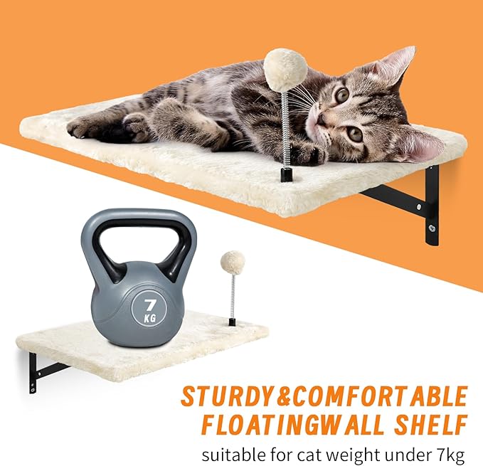 Wall-Mounted Cat Climber Set with Climbing Shelves, Perches, Bridge,Hammock,Scratching Board & Ball - 7 Pcs Wood Indoor Cat Furniture for Kittens Play (Grey)