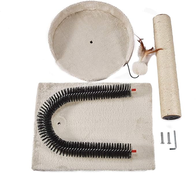 PEEKAB Cat Scratching Post with Cat Tower Tree and Cats Arch Self Groomer Massager Brush Kitty Ball Toys for Kittens and Small Cats