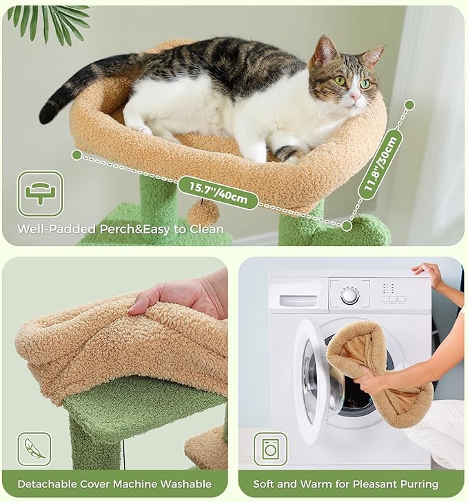 PAWZ Road 41 Inches Cactus Cat Tower with Sisal Covered Scratching Post and Cozy Condo for Indoor Cats, Cat Climbing Stand with Plush Perch &Soft Hammock for Multi-Level Cat Play House