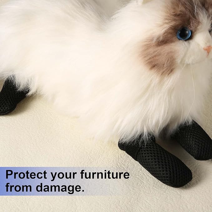 4pcs Anti Scratch Cat Mittens, Adjustable Mesh Cat Foot Covers, Breathable Cats Paw Covers Cat Nail Gloves Cat Paw Protector Cat Booties for Pet Bathing, Cutting Nails, Checking (XL, Black)