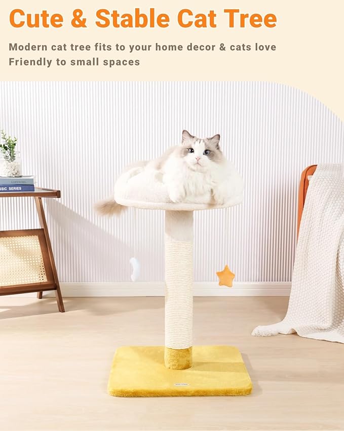 Happi N Pets 28" Large Cloud Cat Scratching Post with Bed(Ø15.3in), Cat Tree Tower for Indoor Cats, Tall Scratch Post with Natural Sisal Ropes & Soft Plush Perch, Removable Cover & Enhanced Base