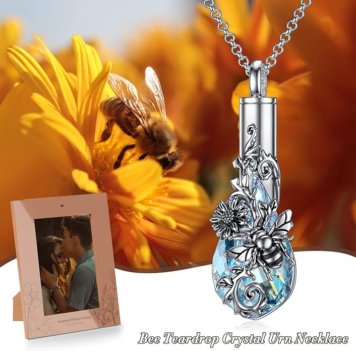 Animal Crystal Urn Necklace For Ashes Sterling Silver Butterfly Dragonfly Bee Phoenix Peacock Hummingbird Fox Angel Wing Pentagram Pentacle Cremation Necklace Heart Teardrop Urn Holder Necklaces For Women Memorial Jewelry