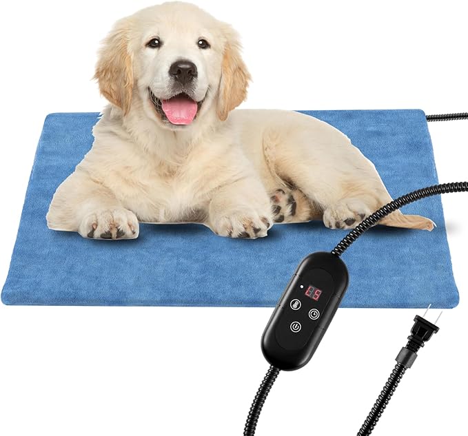 Pet Heating Pad for Dogs, Indoor Outdoor Waterproof Electric Heated Pad Mat for Cats with Chew Resistant Cord,5 Timer and 6 Level Temperature Pet Bed Warmer-15.7x27.5