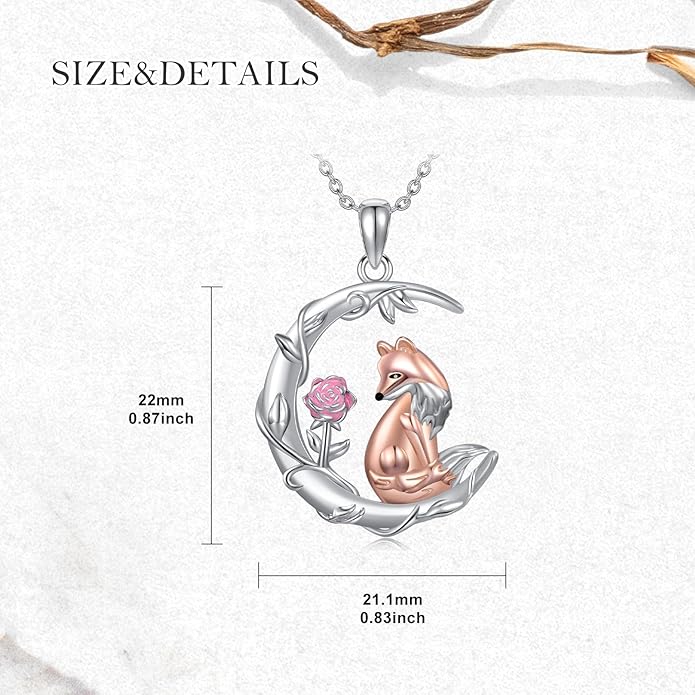 925 Sterling Silver Cat/Fox/Panda/Elephant/Highland Cow Necklace Crescent Moon Pendant Cute Animal Jewelry Gift for Women