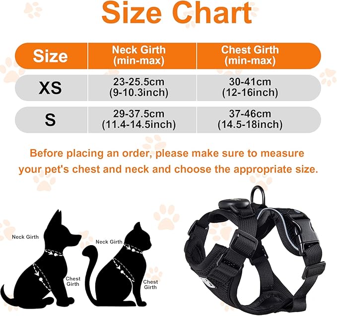 Cat Harness and Leash for Walking,Airtag Cat Harness and Leash Set with Integrated Hidden type Air Tag Holder,Escape Proof Reflective Adjustable Vest Harnesses with Apple Air Tag Case for Cats,Puppies