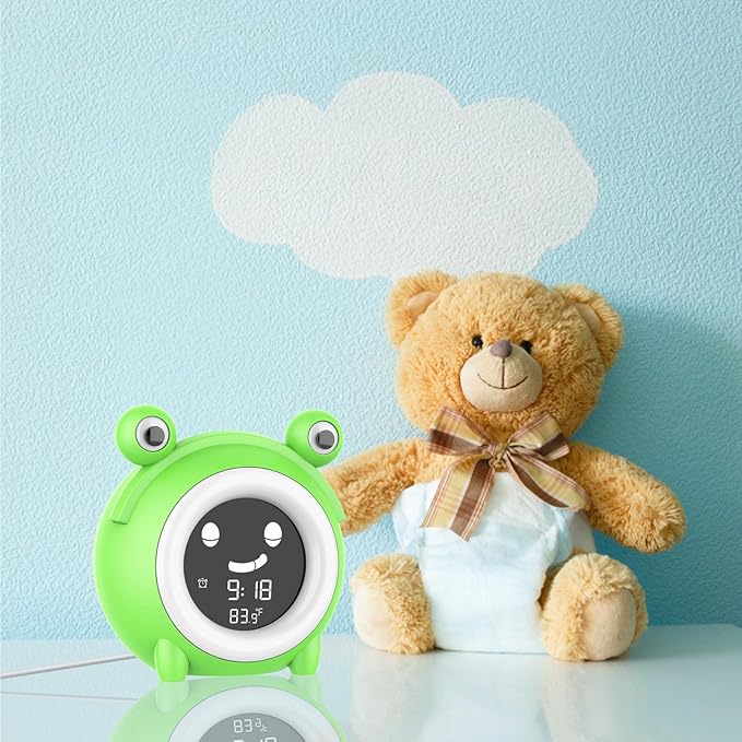 Alarm Clock for Kids Sleep Training Clock with Night Light, Sound Machine, Nap Timer, Snooze, 12/24H, Cute Bedside Clock for Toddlers Girls Boys, Birthday Gift