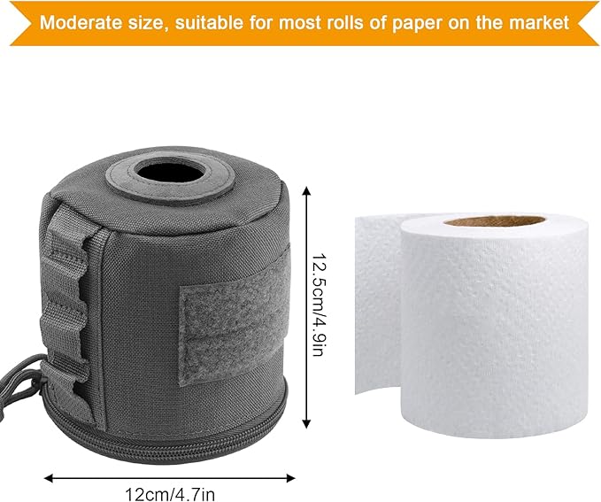 AOUTACC Tactical Roll Paper Storage Bag,Toilet Roll Paper Storage Holder with Molle Mounting Strap,Tissue Cover Organizer for Outdoor Camping,Hiking,Tactical Game-Grey