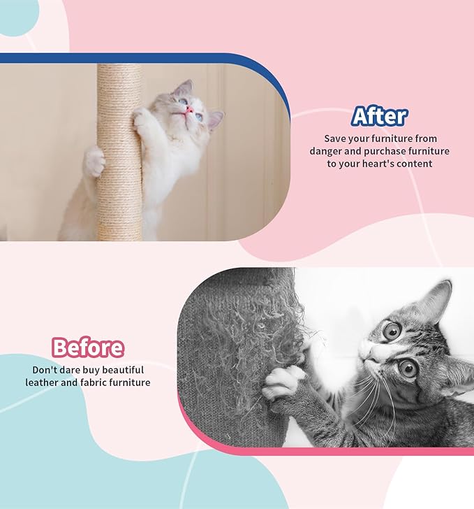 Cat Scratching Post 32" Tall Scratching Post Kitten Scratcher Sisal Scratch Posts Basic with Hanging Ball for Indoor Cats, Integrated Cat Toys, Gray