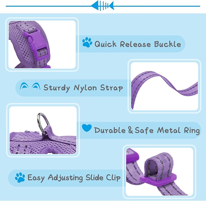 Supet Cat Harness and Leash Set for Small to Large Cats Adjustable Cat Vest Harness with Reflective Trim Universal Cat Leash and Harness for Cats/Puppies
