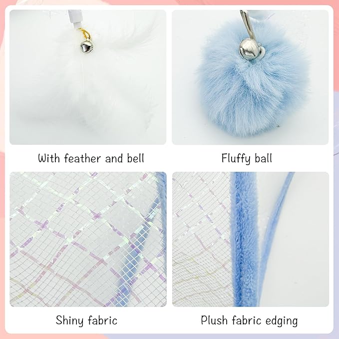 Andiker Folded Cat Tunnel Spring Toy, 10inch Spiral Cat Tunnels Toy with White Feather&Plush Mice&Bell 3 in 1 Folded Cat Tubes Interactive Cat Toys for Indoor Cats to Exercise, Relax (Blue, S)