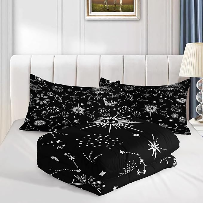 AILONEN Sun and Moon Comforter Set for Teens Boys Kids Girls, Galaxy Astrology Bedding Set Full Size,Bohemian Sun Moon Quilted Duvet,Galaxy Astrology Quilt,1 Comforter 2 Pillowcases 3 Piece