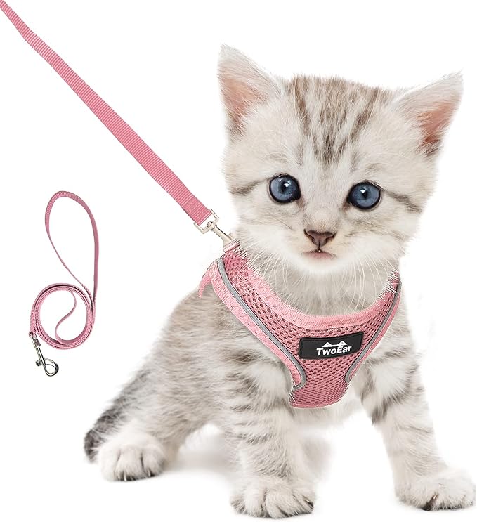 TwoEar Cat Harness Escape Proof, Soft Dog Vest Harness Adjustable, Breathable Mesh Step-in Puppy Walking Jacket Reflective Easy Control for Extral Small Pets for Outdoor Walking (XXXS, Pink)