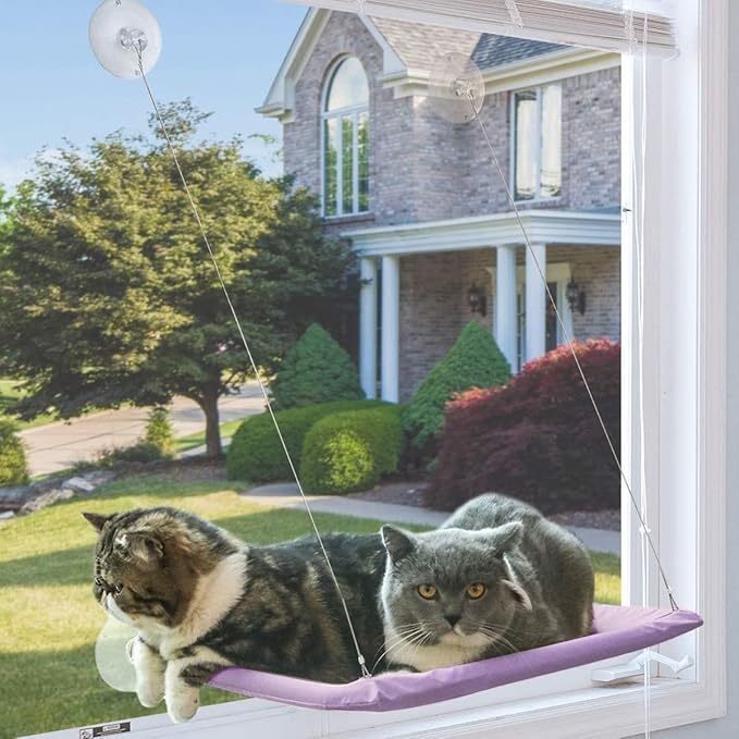 Cat Hammock for Window Cat Window Bed Cat Window Perch for Indoor Cats Suction Cups Cat Window Hammock Space Saving Window Seat for Cats Inside (Purple)