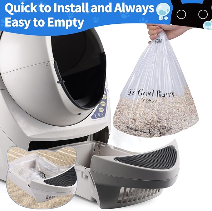 60 Pack Litter Box Robot 3 4 Waste Bags, Self Cleaning Cat Litter Box Robot Waste Liner Bags Replacement, Heavy Duty 9-11 Gallons of Capacity