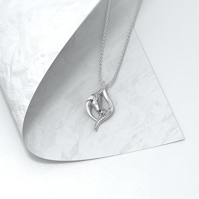 925 Sterling Silver Lab Grown Diamond Animal Necklace Cat/Bear/Bee/Dolphin/Dragonfly/Horse/Hummingbird/Koala/Parrot/Penguin/Pigeon/Sea Turtle/Starfish Lab Grown Diamond Necklace Gift for Women