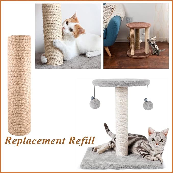12 Inch Cat Scratching Post Replacement with M8 Screw Durable Cat Tree Scratch Post Refill Jute Rope for Cat Scratcher Climbing Perch Indoor Tower Furniture Scratching Tree Wall, Sisal, 2pcs
