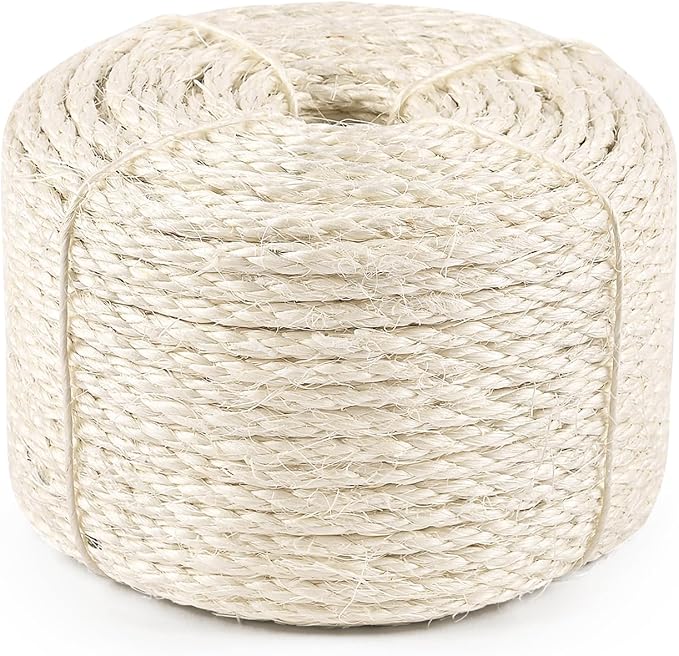 SIsal Rope for Cat Scratcher 1/4" 164 Foot White Natural Sisal Rope for Repairing Cat Scratching Post