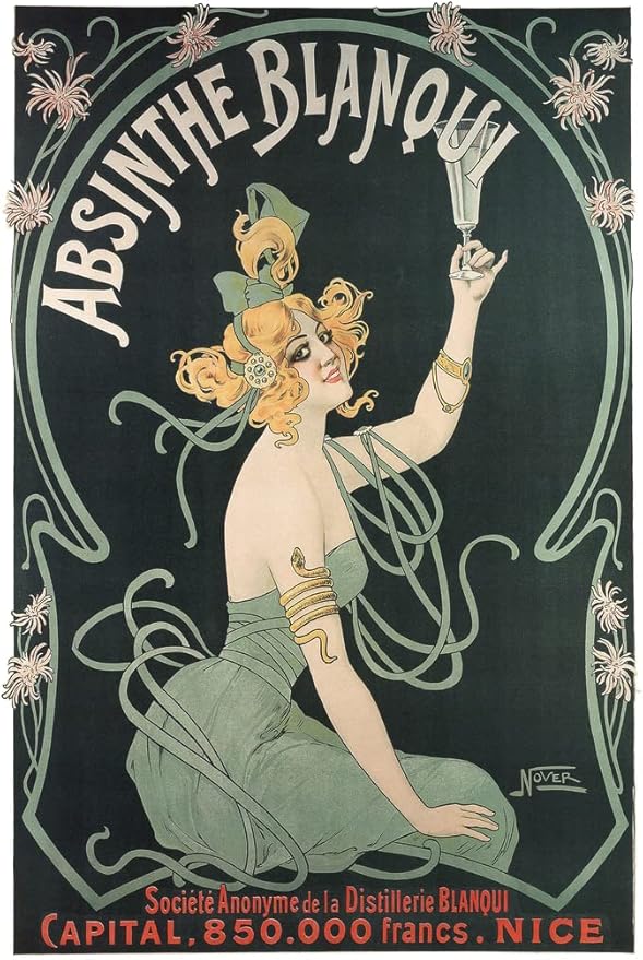 Absinthe Blanqui by Nover Art Nouveau Vintage Advertisement Ad Anise Spirit French Nice France Liquor Drinking Bar Whiskey Cocktail Decoration Cool Wall Art Print Poster 12x18